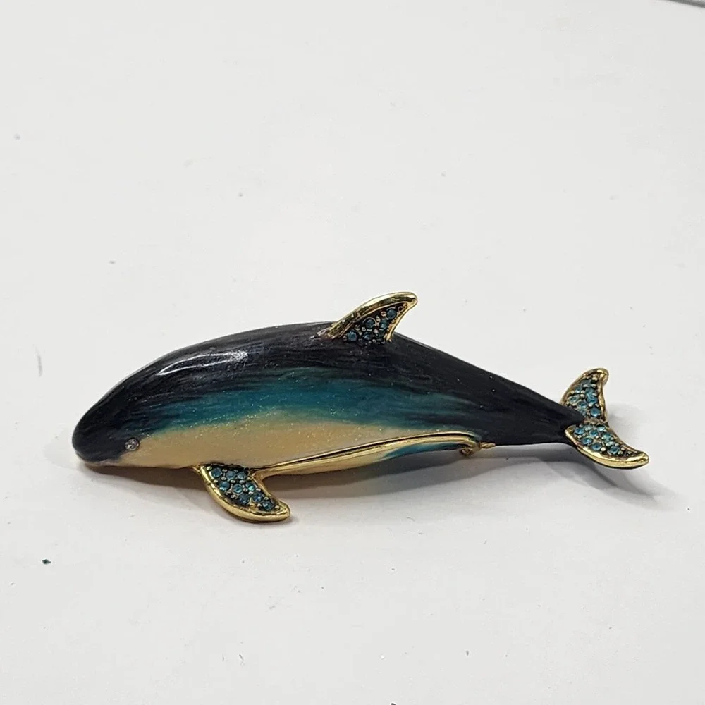 Art Form Objet d' Work of Art Dolphins PEDESTAL Jeweled Enamel Metal Trinket Box